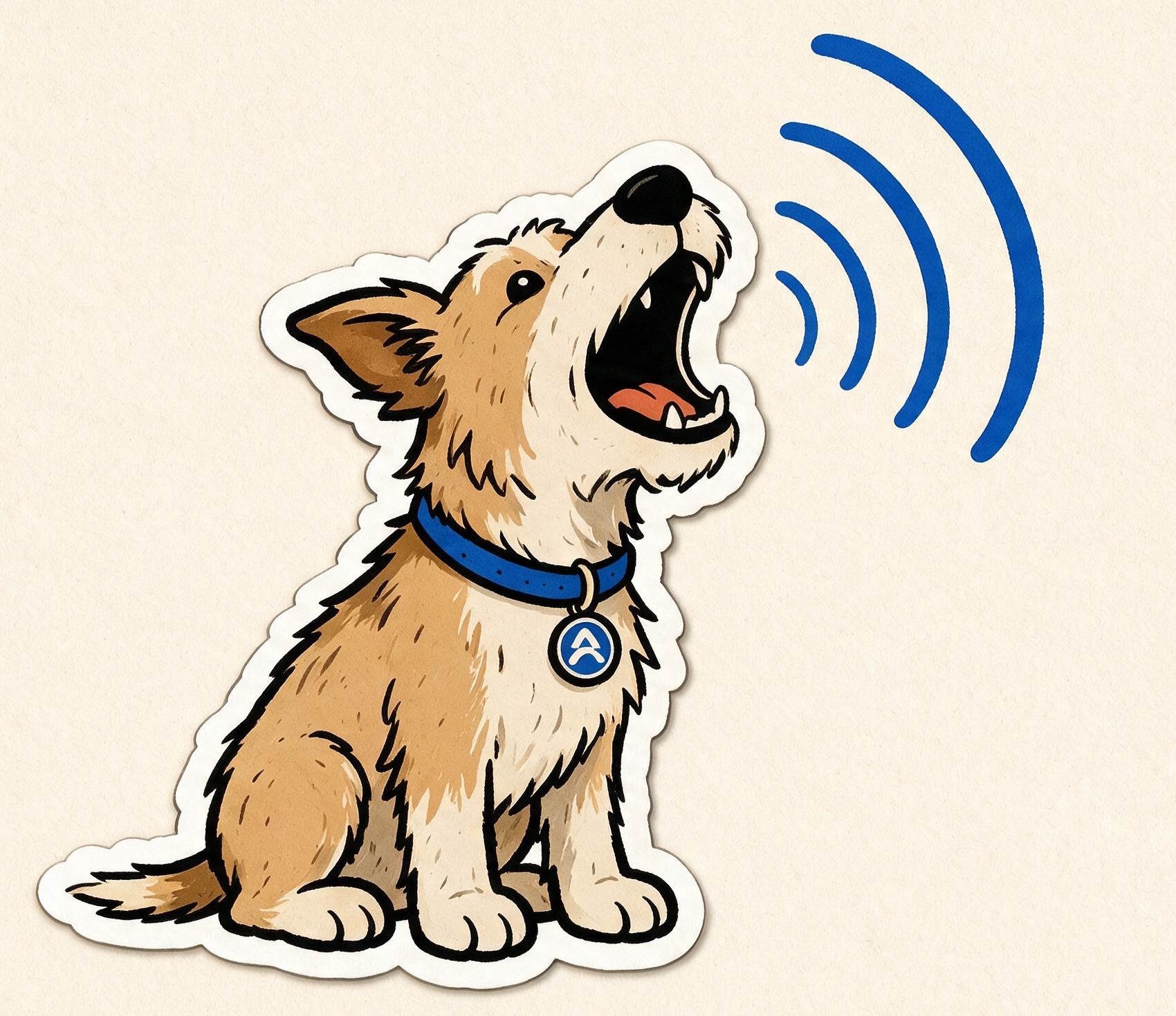 barc, a scruffy terrier mutt barking blue sound rings